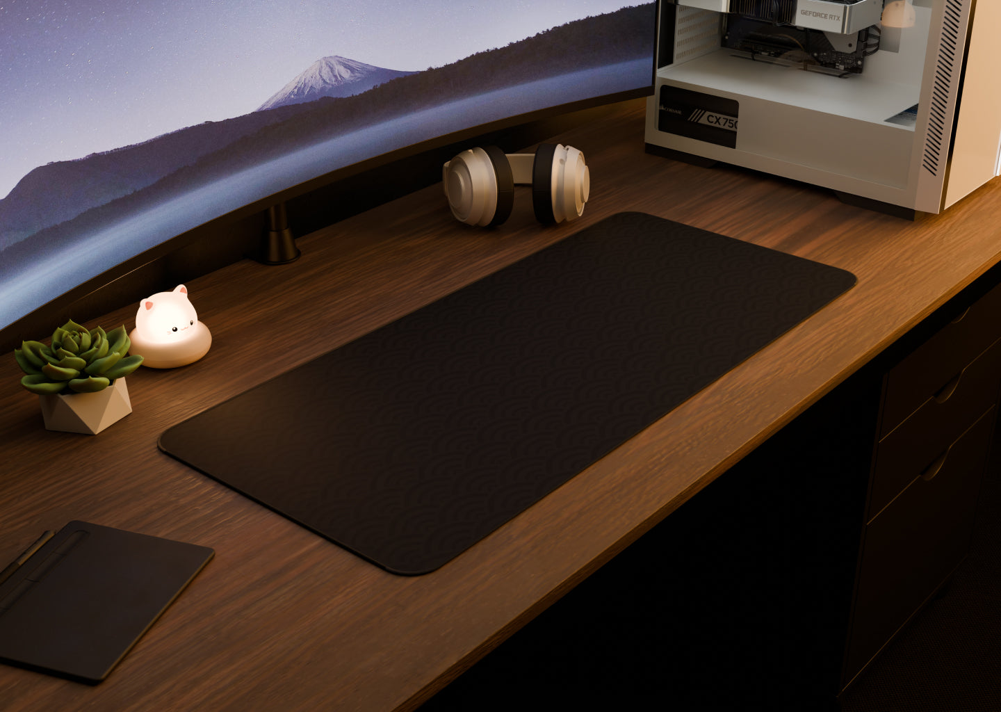 Simple Seigaiha Wave | XXL Mousepad [Black]