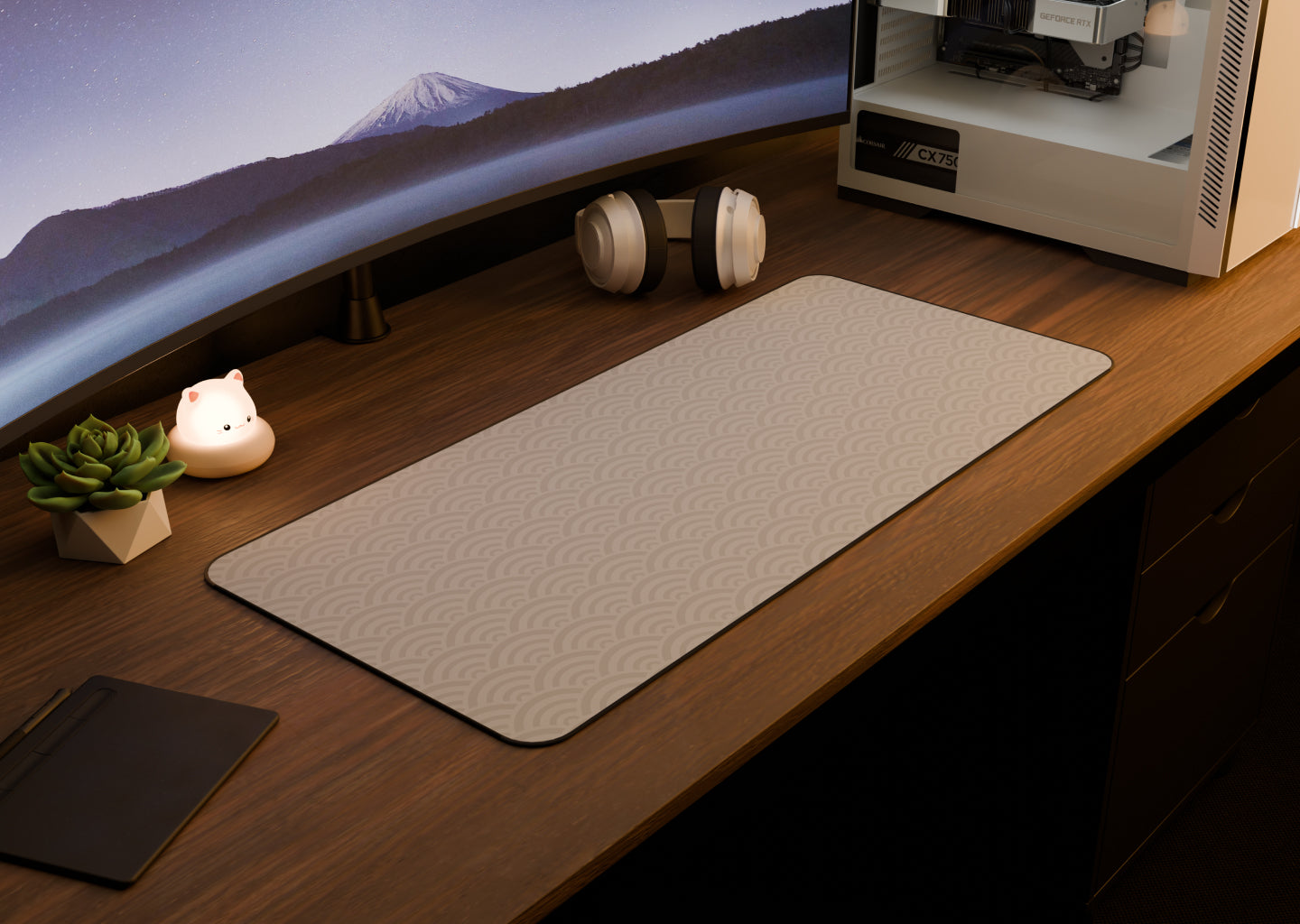 Simple Seigaiha Wave | XXL Mousepad [White]